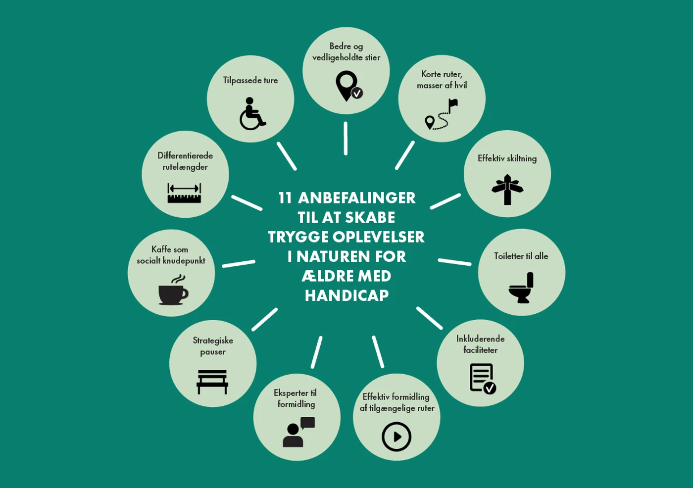 Grafik der viser de 11 anbefalinger illustreret